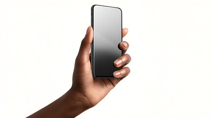 Hand holding a modern sleek smartphone against a plain white background