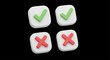 © nandoscrew - Four 3D checkmarks and crosses symbols displayed in a two-by-two grid on a black background