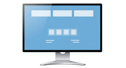 Isolated computer monitor showing modern design, simple user interface, light blue screen color
