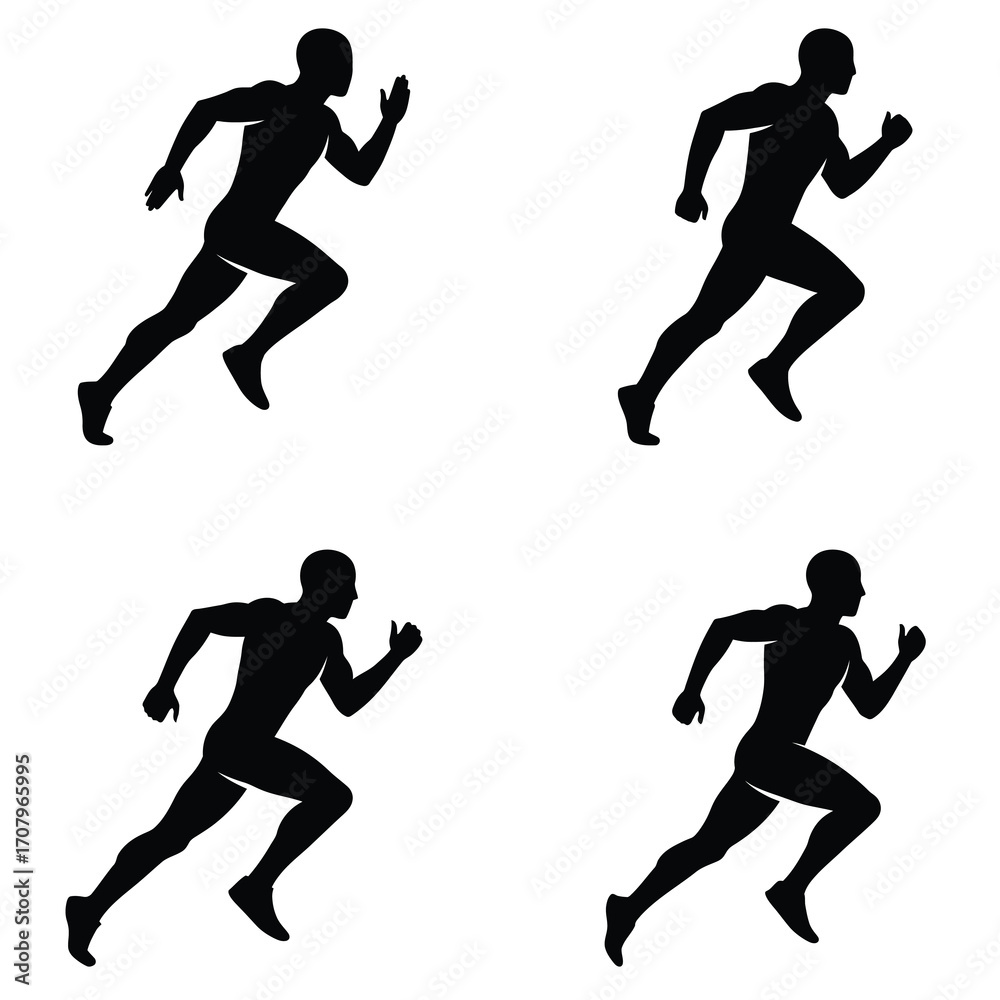 Running man silhouette vector icon black color and white background ...