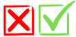© ImageFlow  - Hand-Drawn Green Check Mark and Red X Symbols in Boxes isolated on png, transparent background