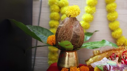Wall Mural - festive diwali puja scene with sacred kalash worship and holy offerings