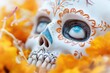 © dashtik - Vibrant dia de los muertos sugar skull amidst marigolds