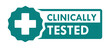 © Icon Legend  - Clinically tested Stamp, Imprint, Seal Template. Clinically tested sign, logo, badge, icon, sticker, label, emblem, stamp, symbol, black, line, flat vector, isolated illustration.