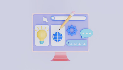Web UI and UX program interface, Computer monitor with graphic design tools