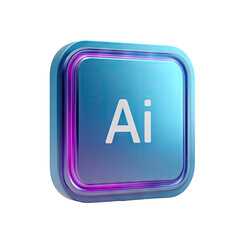 3D square icon,  light blue,  glowing purple/pink accents,  