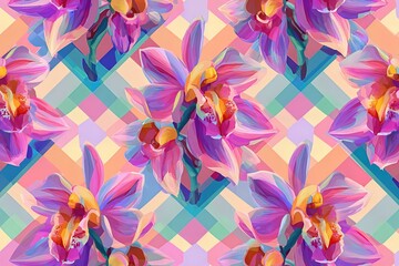 Colorful Geometric Orchid Mosaic and Spider Web Contrast