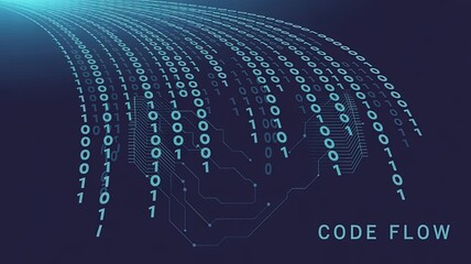 Digital Code Flow: An artistic depiction of binary code streams across a dark background, illustrating the dynamic and complex world of data flow.