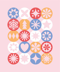 Wall Mural - Modern Christmas background with decorated balls with snowflakes. Vector illustration