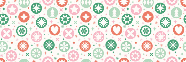 Wall Mural - Colourful Christmas pattern. Decorated balls with snowflakes and stars. Vector illustration