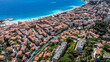 aerial landscape view of central part of City of Menton located on French Riviera with coastline along 
