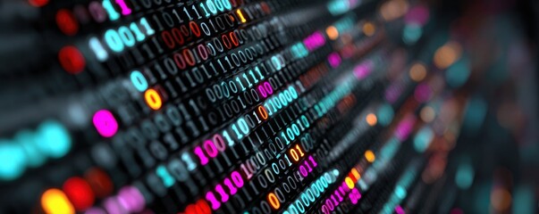 Abstract Binary Code Background with Colorful Digits and Data Representation