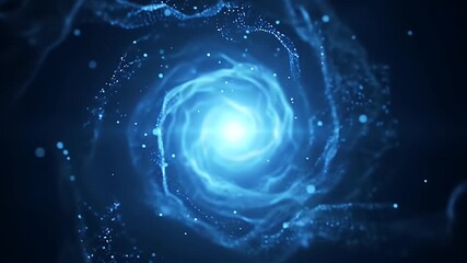 Abstract Blue Swirling Particle Vortex on Dark Background Under Spotlight