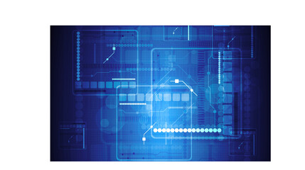 Futuristic abstract blue technology background with glowing digital interface and communication network grid
