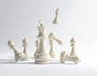 © Labana Hutagalung - Recession, White chess pieces scattered on a white surface represent defeat and strategy in a minimalist composition, creating a sense of loss and contemplation.