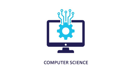 Vector illustration of computer science concept with monitor and gear, showcasing technology, programming, and digital innovation in vector format