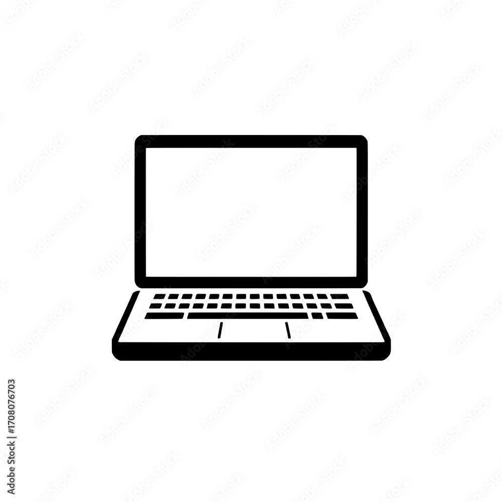Simple Black Laptop Icon: Single Element, Solid Black, Minimalist Design, White Background