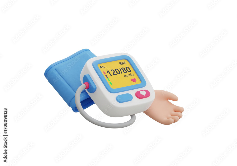 3D Digital Blood Pressure Monitor Showing Normal Reading. Healthcare ...