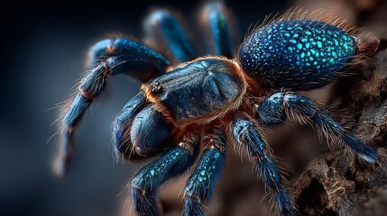 Stunning close-up of a vibrant blue tarantula with intricate details, showcasing nature's wild beauty.