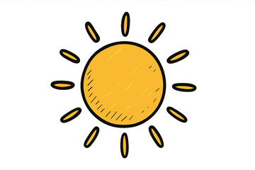 Sun icon hand drawn doodle sketch. Vector cartoon illustration for summer design. Sunshine symbol of weather, heat and happiness. Yellow sunny climate graphic element.