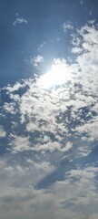 Wall Mural - clear sky with sunlight piercing through fluffy clouds, soft light, high detail, natural lighting an
