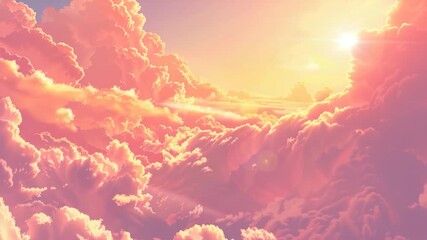 Wall Mural - A plane flies through a cloudy sky with the sun shining in the background