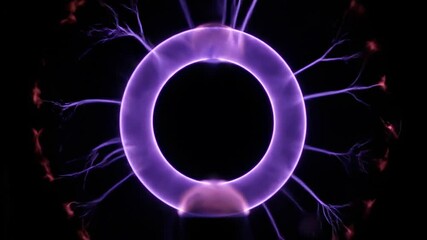 Wall Mural - A seamlessly looping video featuring a pulsating purple plasma ring with subtle electrical discharges flowing outwards flow, presentation, subtle