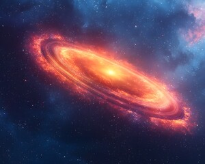 Wall Mural - A vibrant ring shaped nebula glows with fiery orange and yellow light against a deep star filled cosmic background
