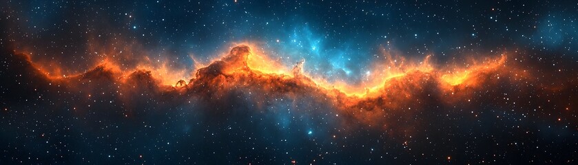 Wall Mural - Vibrant nebula glowing with orange and blue hues amidst a starry expanse in deep space