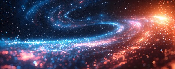 Wall Mural - Vibrant cosmic nebula with swirling blue and orange lights against a dark starry sky