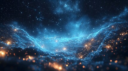 Wall Mural - A vibrant cosmic landscape with glowing nebulae stars and celestial patterns against a dark starry sky