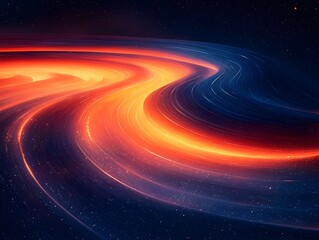 Wall Mural - Dynamic abstract swirling patterns of vibrant orange and blue light create luminous trails across a dark star filled cosmic background suggesting