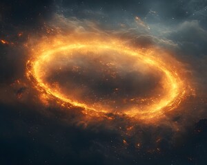 Wall Mural - A vibrant orange ring of cosmic energy glows brightly in a dark star filled nebula