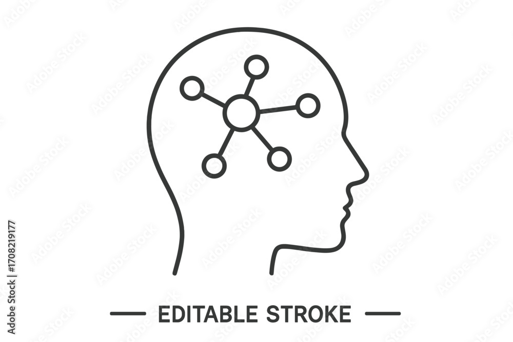 Psychology and mental health concept. Human head profile with brain ...