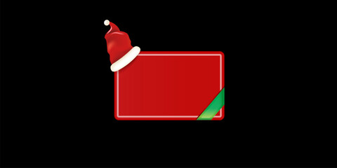 Wall Mural - Christmas Santa hat glossy button vector banner, modern festive red striped design for social media promotions, sale, web UI elements, app interfaces, and holiday stickers and labels