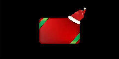 Wall Mural - Christmas Santa hat glossy button vector banner, modern festive red striped design for social media promotions, sale, web UI elements, app interfaces, and holiday stickers and labels