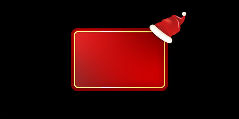 Wall Mural - Christmas Santa hat glossy button vector banner, modern festive red striped design for social media promotions, sale, web UI elements, app interfaces, and holiday stickers and labels