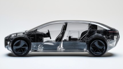 Clear transparent car model showing interior components