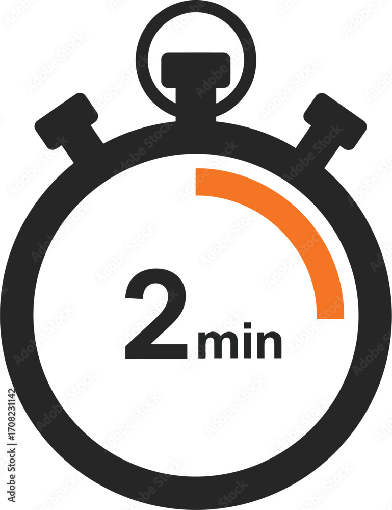 Scalable vector illustration of a stopwatch showing two minutes time ...