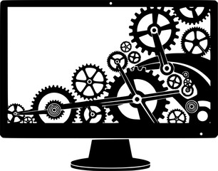 Computer monitor with gears technology engineering digital innovation process mechanics