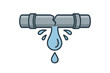 © Sahra - Water leak from broken pipe icon. Vector cartoon illustration of a burst pipeline. Plumbing problems, water damage, and home repair emergency concept. Dripping water from cracked tube.