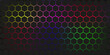 © Fiki - Dark hexagon abstract technology background with blue and green colored bright flashes under hexagon. Hexagonal gaming vector tech illustration black abstract background. EPS 10