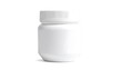 © Yuka - White, generic, plastic jar with a screw-on lid sits isolated on a white background