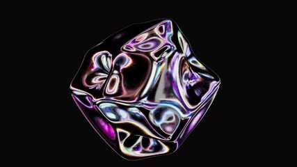 Abstract morphing liquid holographic iridescent metal shape. Vibrant 3D smooth distorting object, motion futuristic looped animation design
