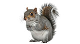 Isolated Cute squirrel standing on two legs and holding something in its paws studio shot