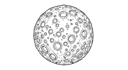 Detailed Lunar Surface: Hand-Drawn Moon with Craters Illustration