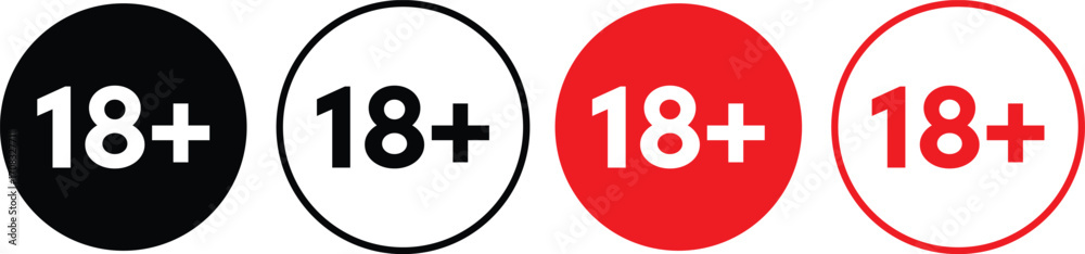 18 plus warning symbol. Over 18+ adult sign. Age limit under 18 ...