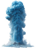 Tall geyser eruption with a powerful water column and drifting vapor plume in cool blue tones, isolated on transparent background.
