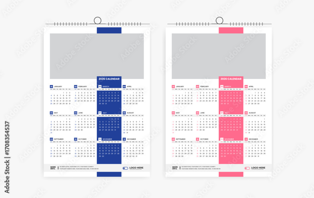 2026 One page wall calendar design template, modern 12 month one page ...