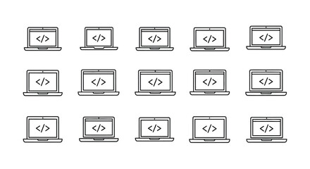 Collection of sketch style laptops displaying code snippets for digital technology concepts vector